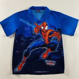 Vintage Y2K Ultimate Spiderman Shirt Mens Medium All Over Print Button Up Marvel